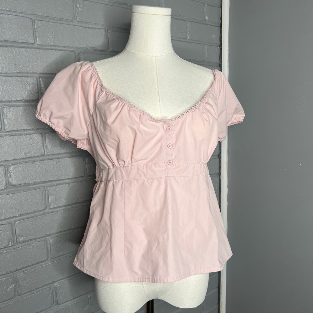Arden B Light Pink Puff Sleeve Crop Top w/ Smocked Back Size Large